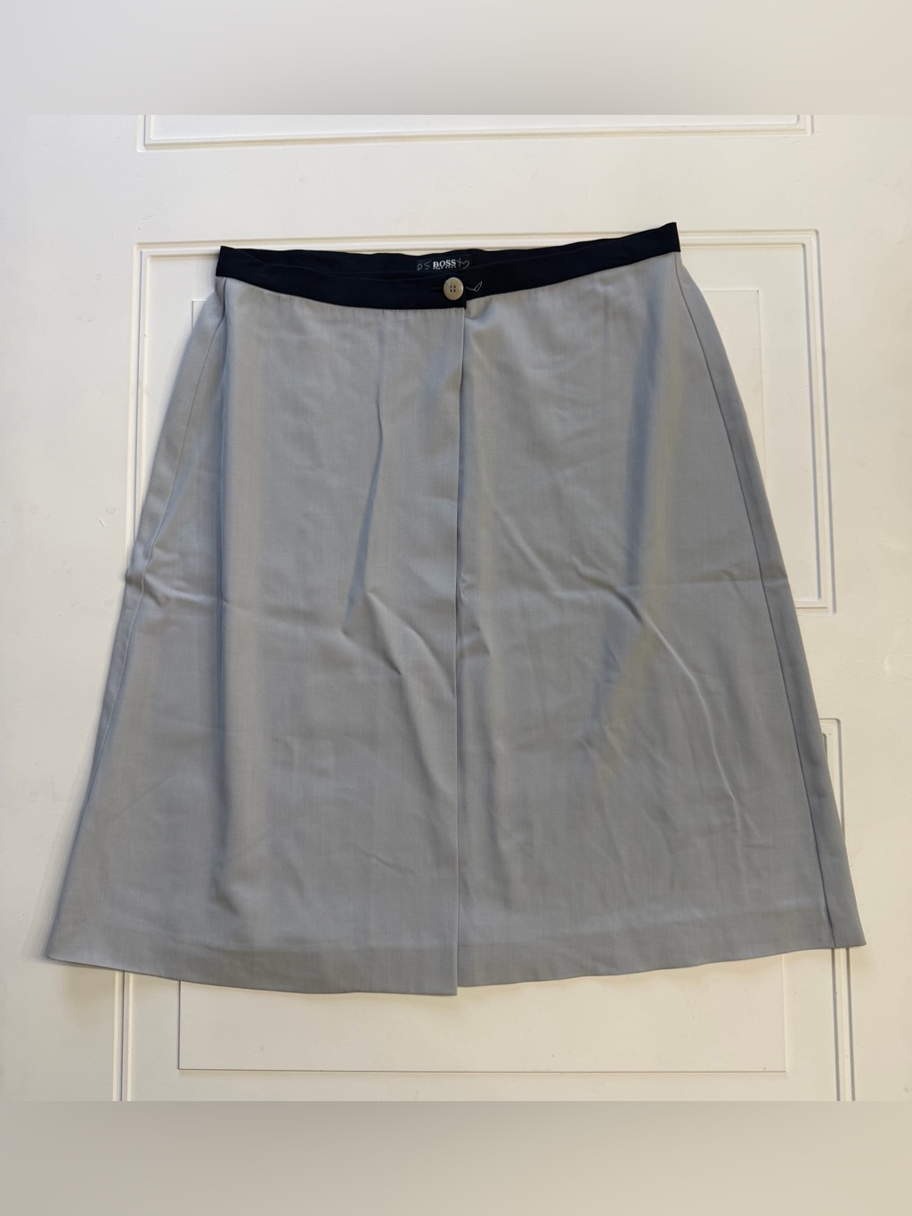 Boss Hugo Boss Womenâs Sz 10 Gray Blue Wool Blend Midi Light Weight Wrap Skirt